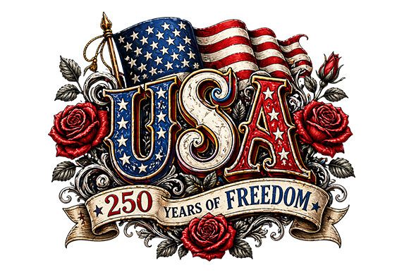 USA 250 Years PNG Patriotic Roses Art