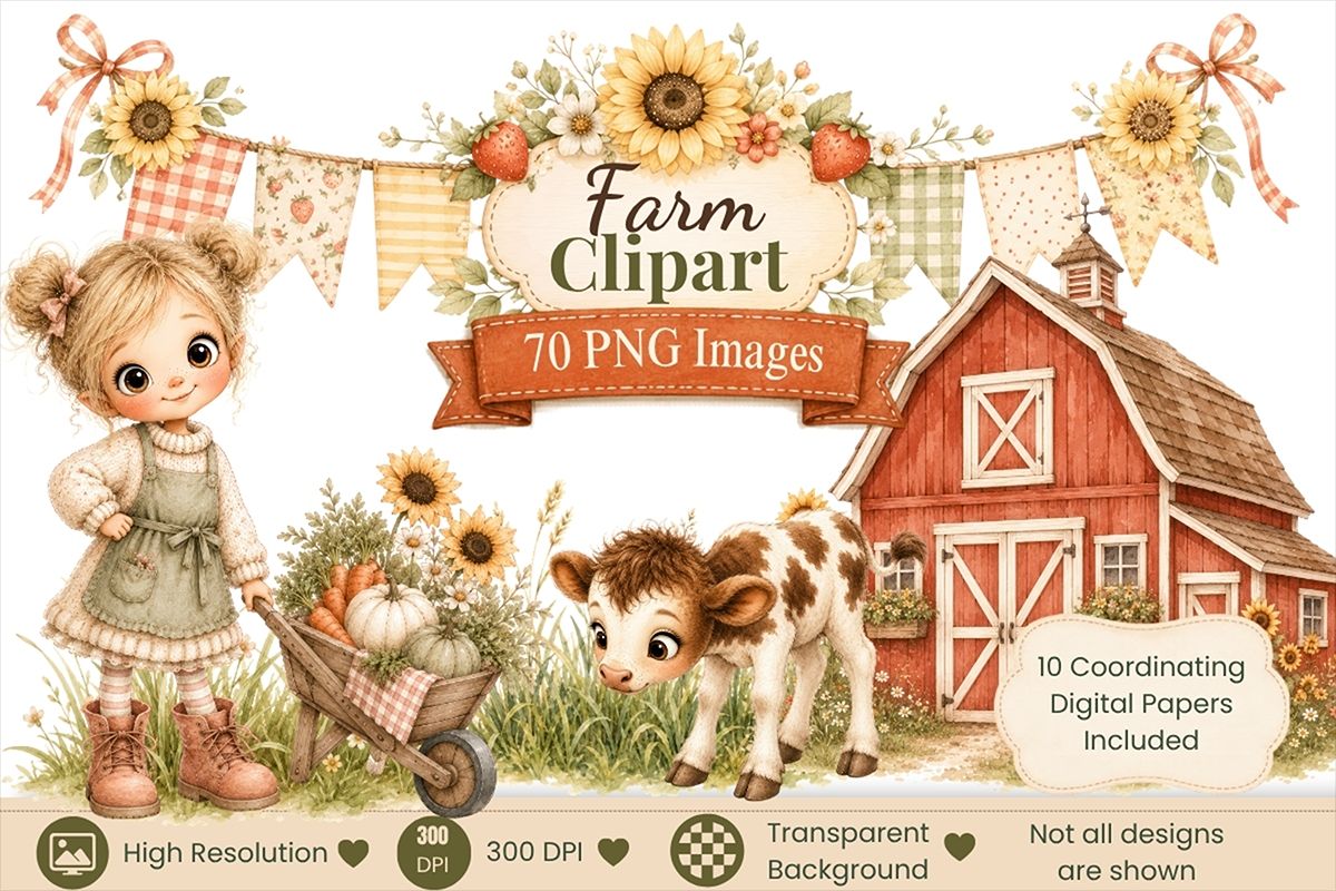 Watercolor Farm Clipart Bundle