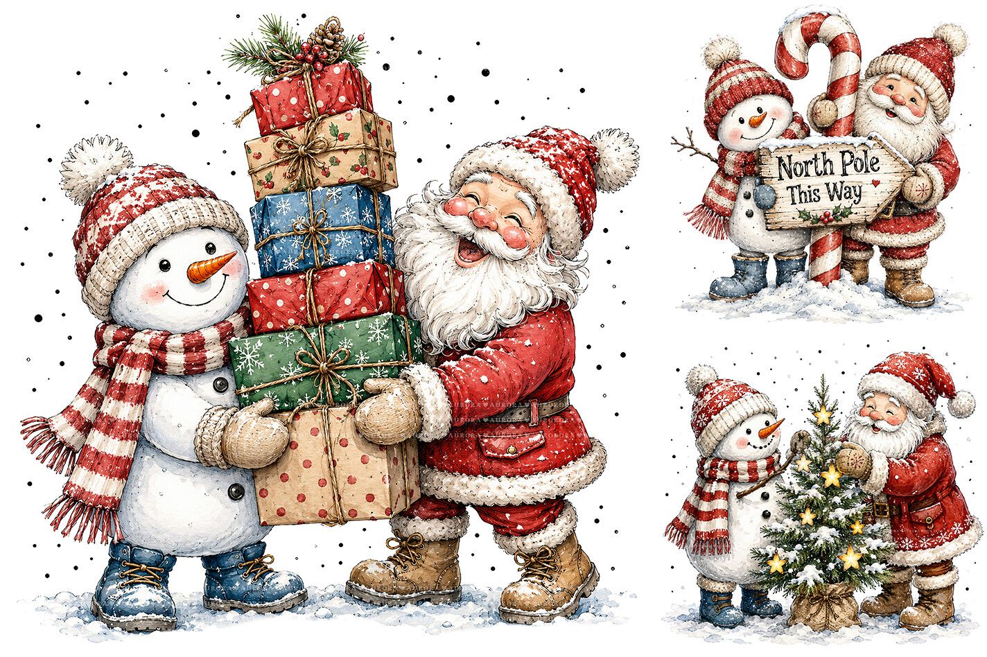 Cute Santa Snowman Christmas Clipart